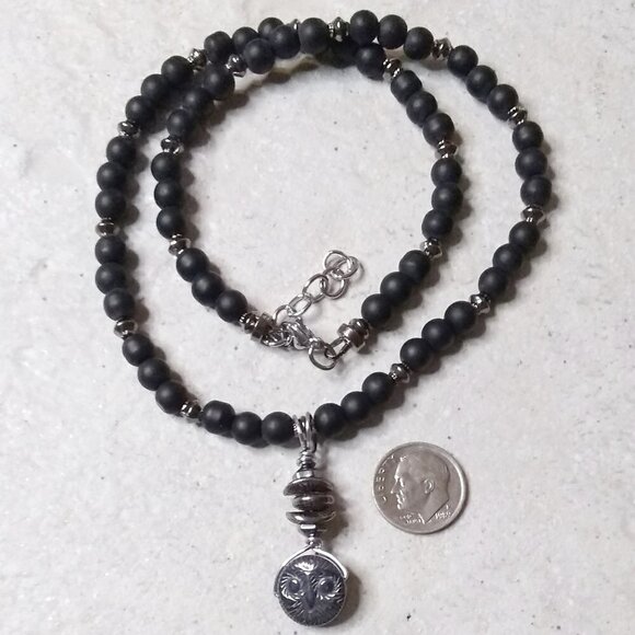 Black & Gray & Gunmetal! Owl Necklace! Bird Lovers - Owls - Wisdom - Goth -Punk - Picture 3 of 6